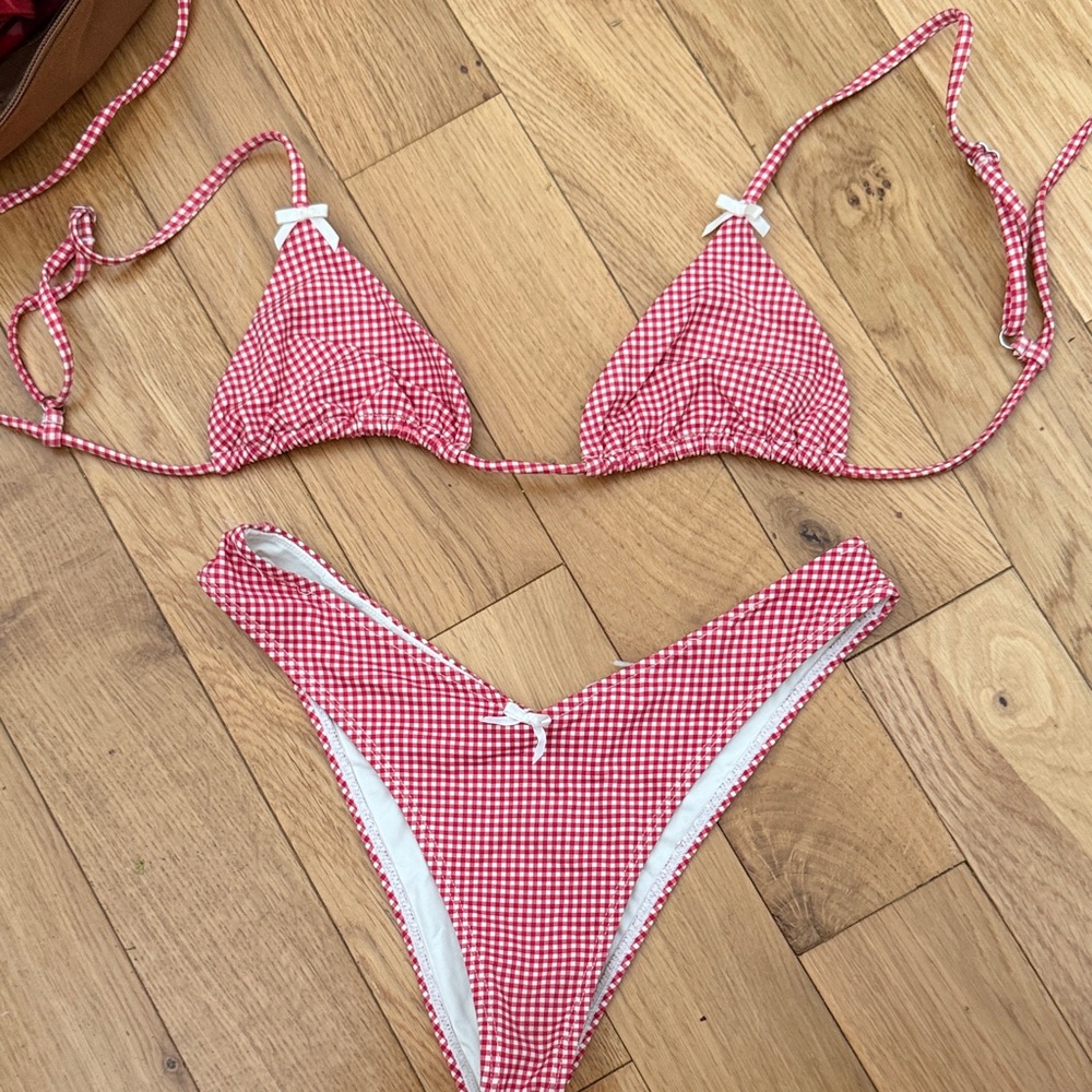 Frankie's Bikinis Red Gingham Bikini Set